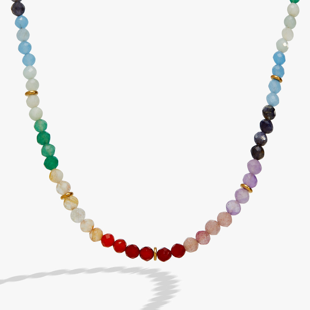 Rainbow Ombre Semi-Precious Beaded Necklace Stainless Steel Gold | Alex and Ani