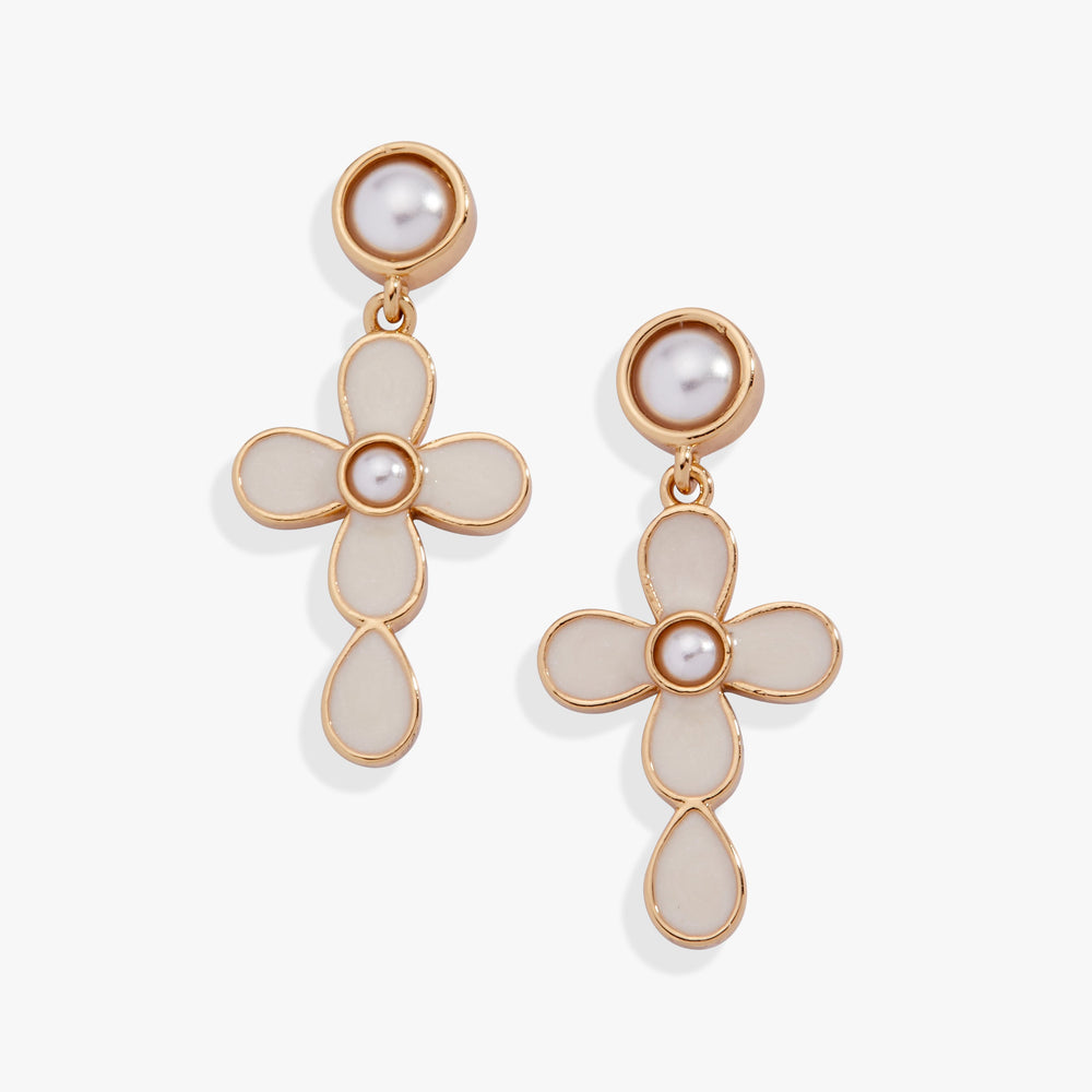 Coquette Christian Cross Drop Earrings Gold | Alex and Ani