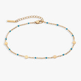 Turquoise Enameled Chain Coin Station Anklet Stainless Steel Gold | Alex and Ani