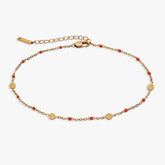 Coral Enameled Chain Coin Station Anklet Stainless Steel Gold | Alex and Ani
