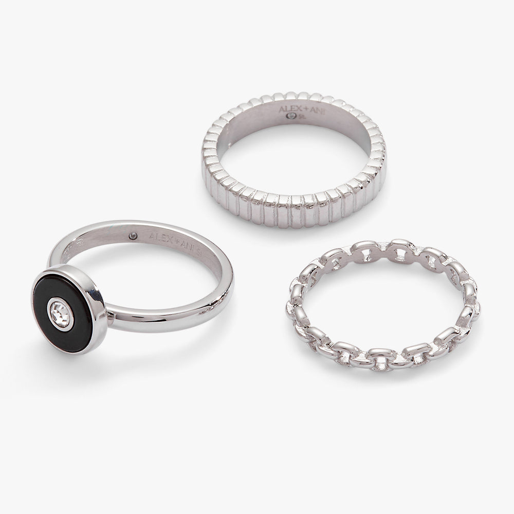 Black Onyx Textured Statement Ring Set Stainless Steel Gold | Alex and Ani
