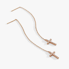 Delicate Pave Cross Threader Earrings 14kt Gold Over Sterling Silver | Alex and Ani