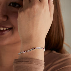 Ruby Curb Chain Bracelet, July Birthstone Silver | Alex and Ani