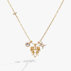 Gemini Charm Cluster Necklace Stainless Steel Gold | Alex and Ani