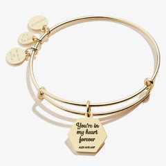 Stepmom 'You're In My Heart Forever' Charm Bangle Shiny Antique Gold | Alex and Ani