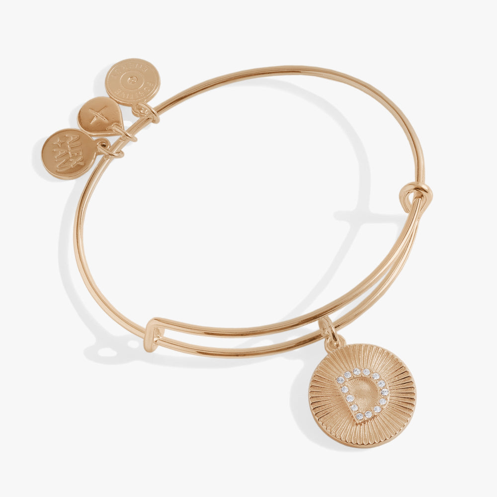 Pave Starburst Texture Initial Bangle D Gold | Alex and Ani