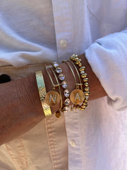 Pave Starburst Texture Initial Bangle N Gold | Alex and Ani
