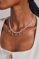 Beaded Pearl WIFEY Bubble Necklace Gold | Alex and Ani