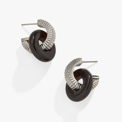 Black Onyx Textured Earrings Stainless Steel Silver | Alex and Ani