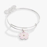 Pink Pansy and Crystal Charm Bangle Bracelet Silver | Alex and Ani