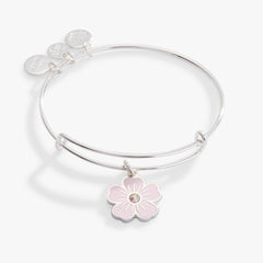 Pink Pansy and Crystal Charm Bangle Bracelet Silver | Alex and Ani