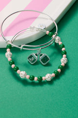 Barbie™ Pickleball Beaded Charm Bangle Silver | Alex and Ani
