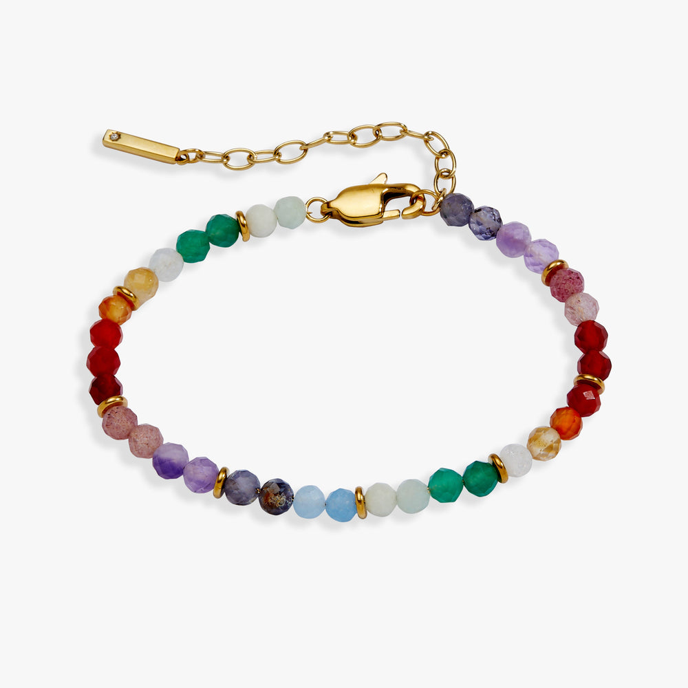 Rainbow Ombre Semi-Precious Beaded Bracelet Stainless Steel Gold | Alex and Ani