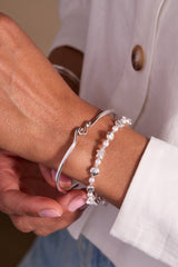 Seaside Pearl Beaded Bangle Silver | Alex and Ani