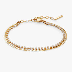 Double Strand Crystal Tennis Chain Bracelet Stainless Steel Gold | Alex and Ani
