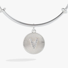 Pave Starburst Texture Initial Bangle V Gold | Alex and Ani
