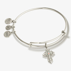 Floral Cross Charm Bangle Bracelet Silver | Alex and Ani