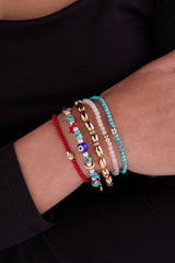 Coral Hamsa Mini Stretch Bracelet Stainless Steel Gold | Alex and Ani