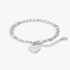 Heart Charm Double Paperclip Chain Bracelet Silver | Alex and Ani