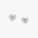 Crystal Puffy Heart Mini Stud Earrings Stainless Steel Silver | Alex and Ani