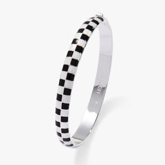 Black & White Checker Hinge Bangle Silver | Alex and Ani