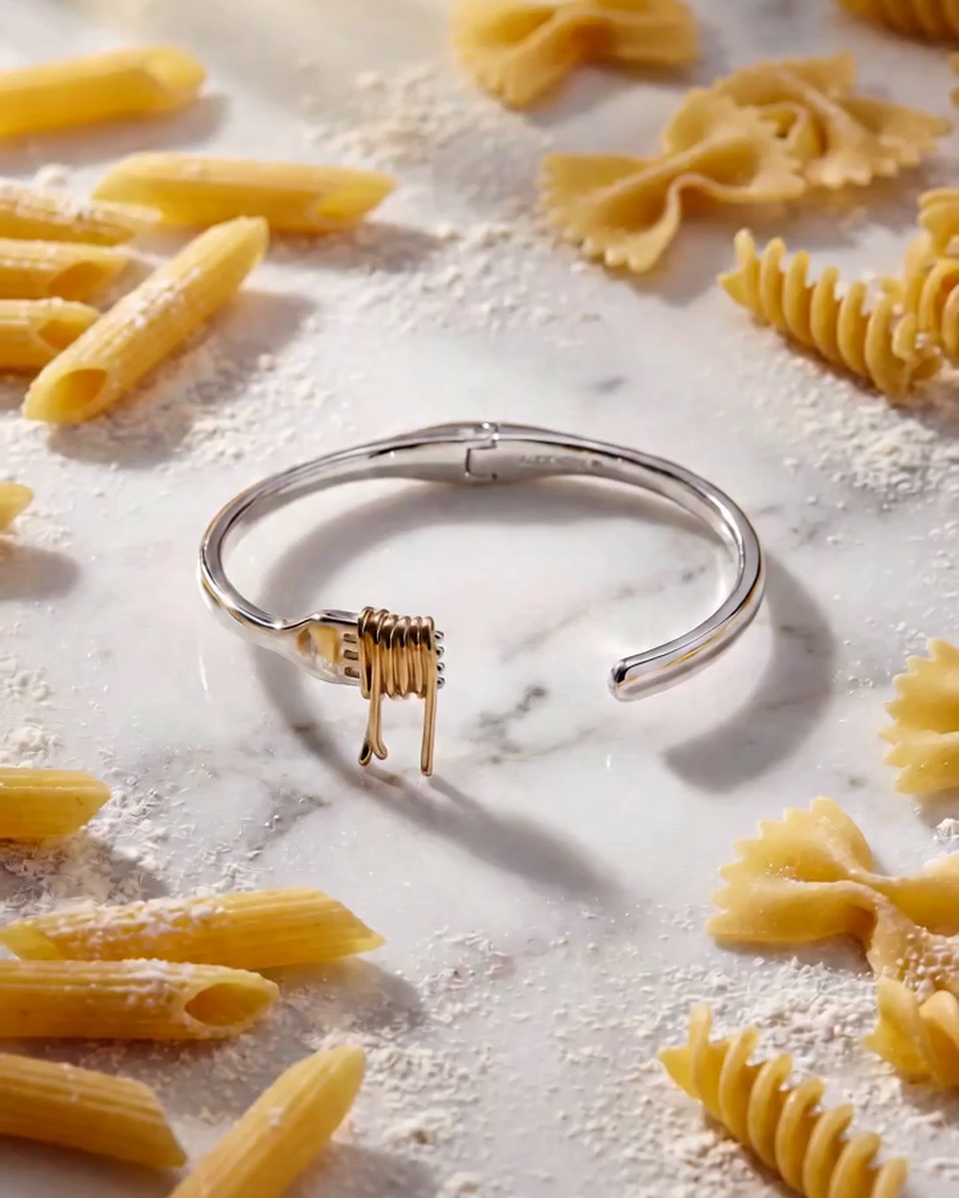 Pasta Girl Spaghetti Fork Cuff Two Tone | Alex and Ani