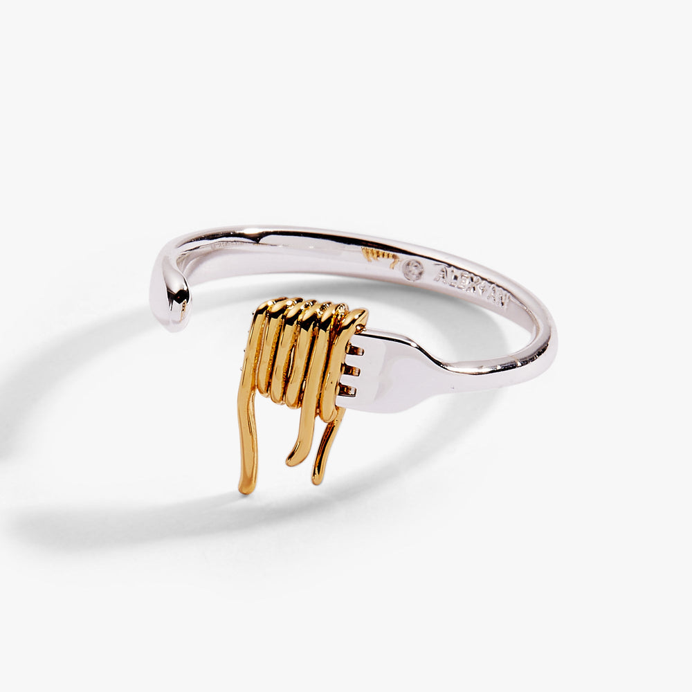 Pasta Girl Spaghetti Fork Ring Two Tone | Alex and Ani