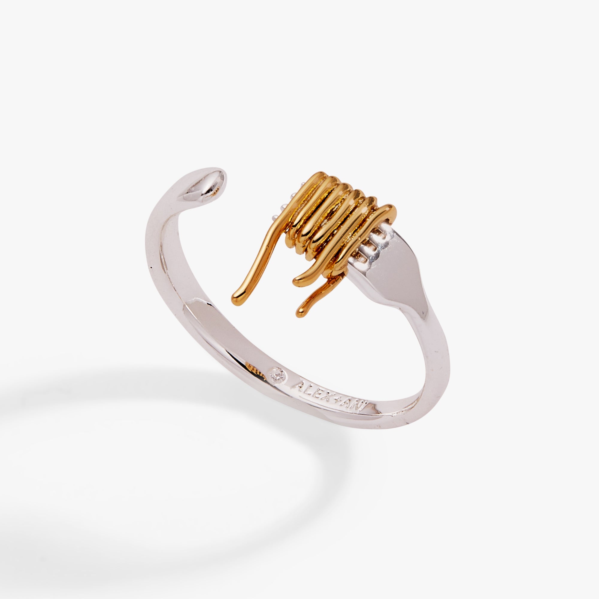Pasta Girl Spaghetti Fork Ring Two Tone | Alex and Ani