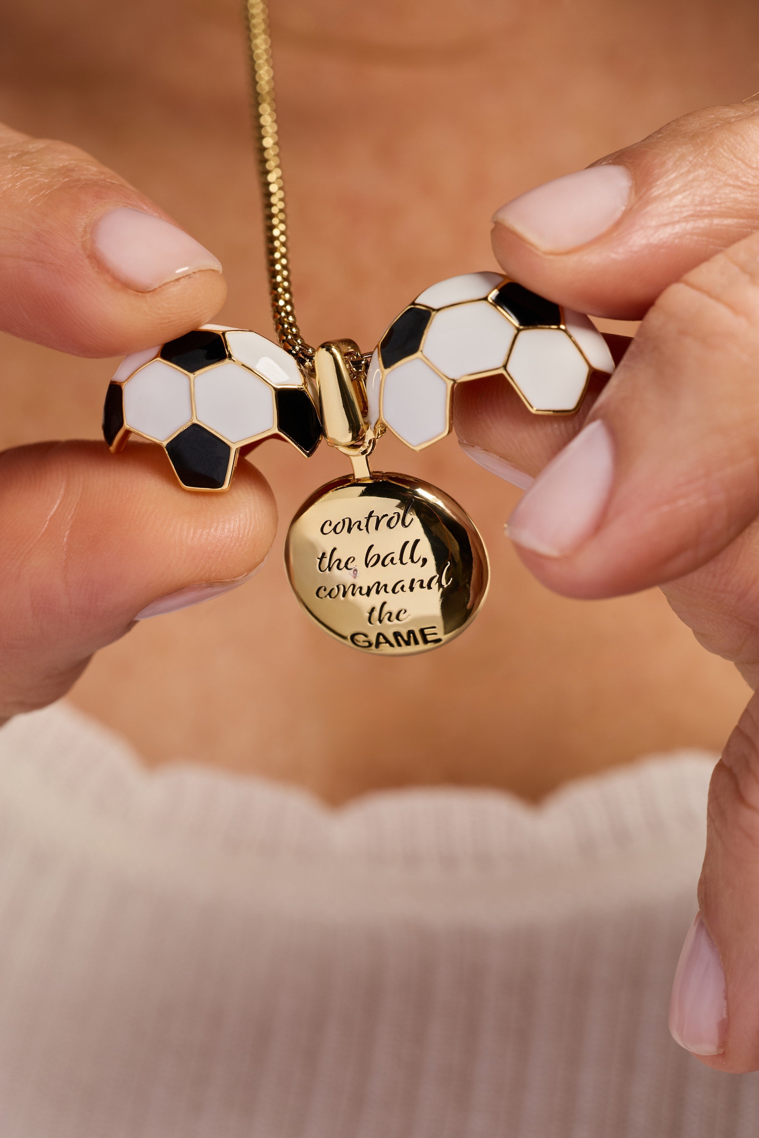 Soccer Ball "Control The Ball, Command The Game" Locket Necklace Gold | Alex and Ani