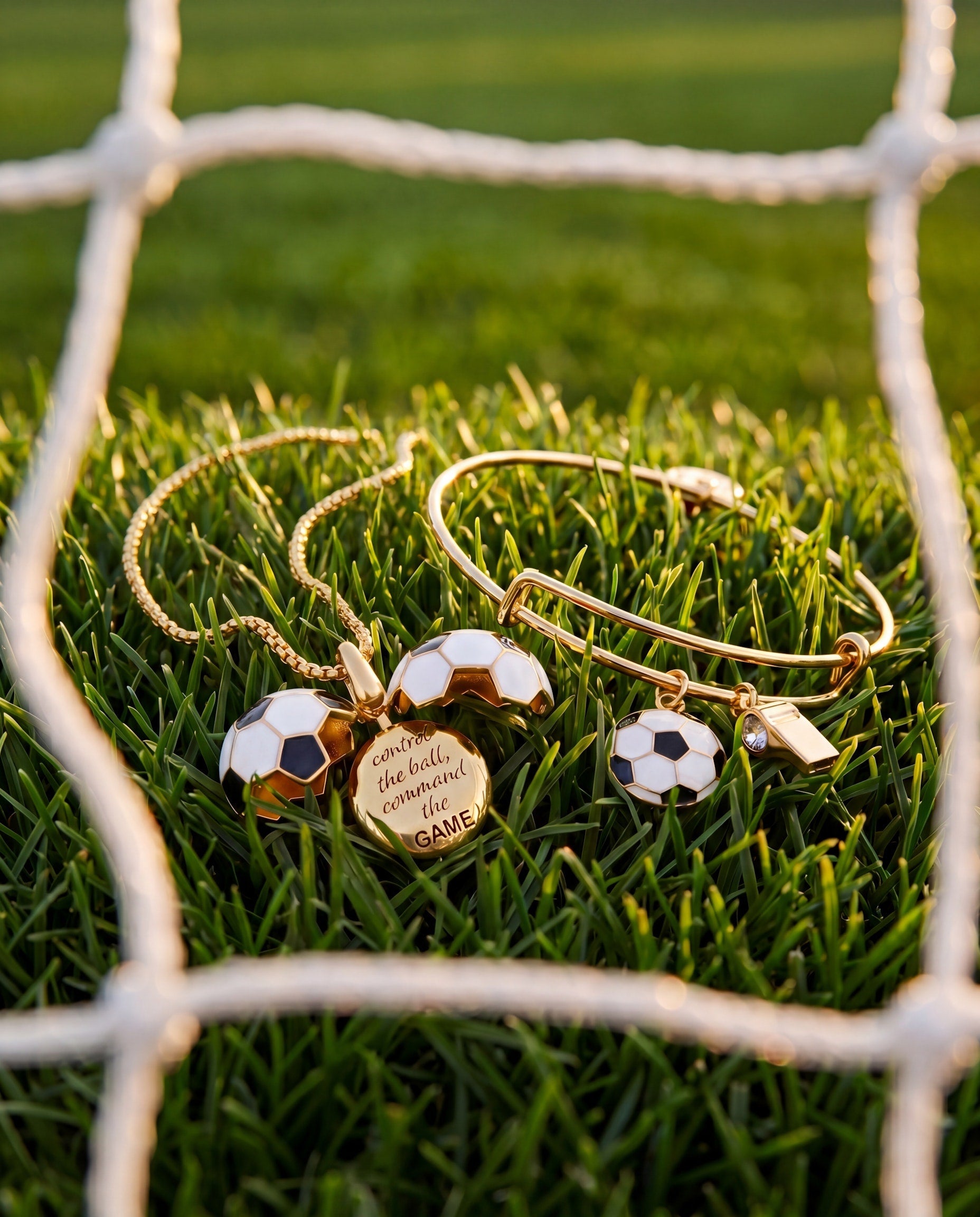 Soccer Ball "Control The Ball, Command The Game" Locket Necklace Gold | Alex and Ani