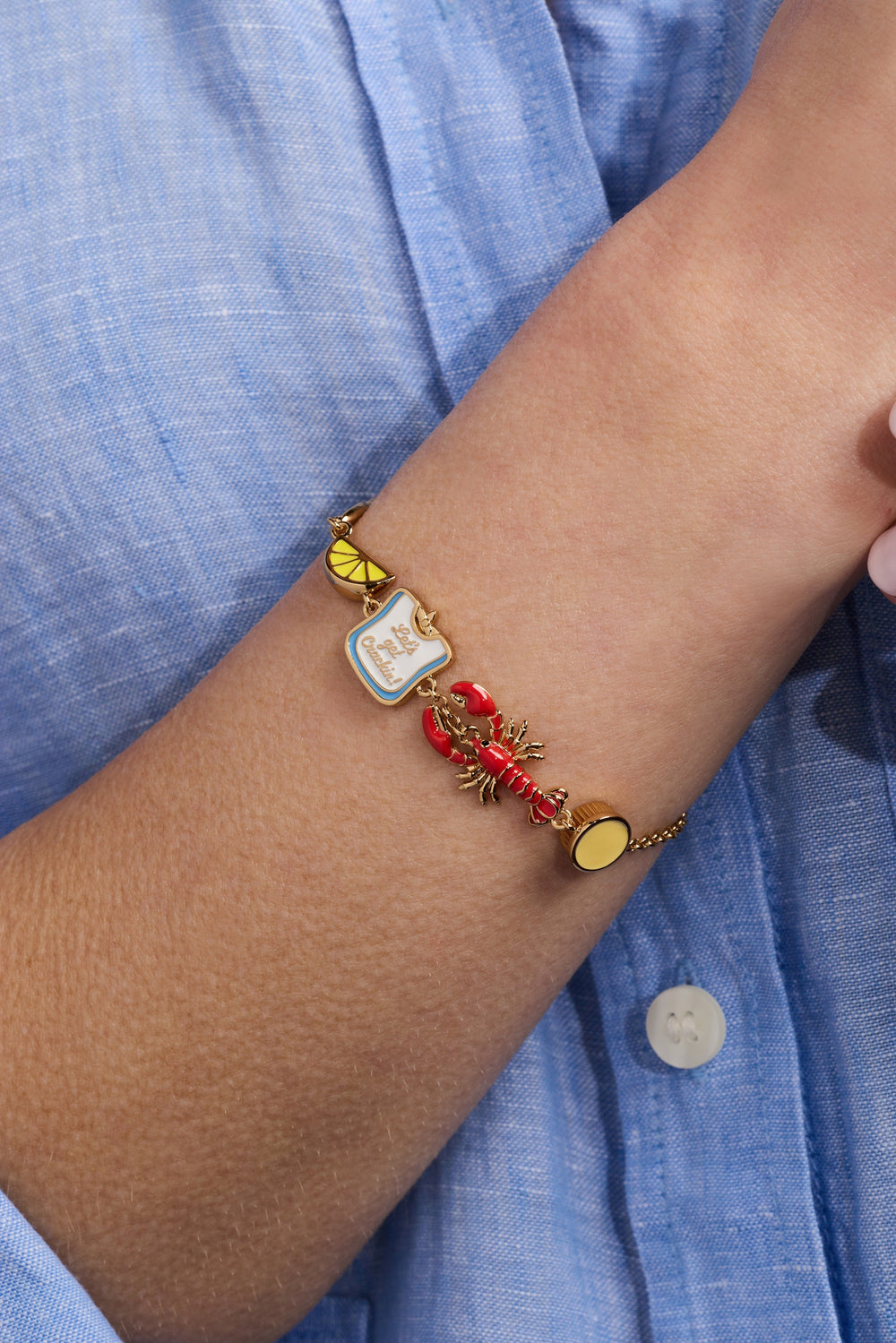 Lobster Boil 'Let's Get Crackin!' Inline Charm Bracelet Gold | Alex and Ani