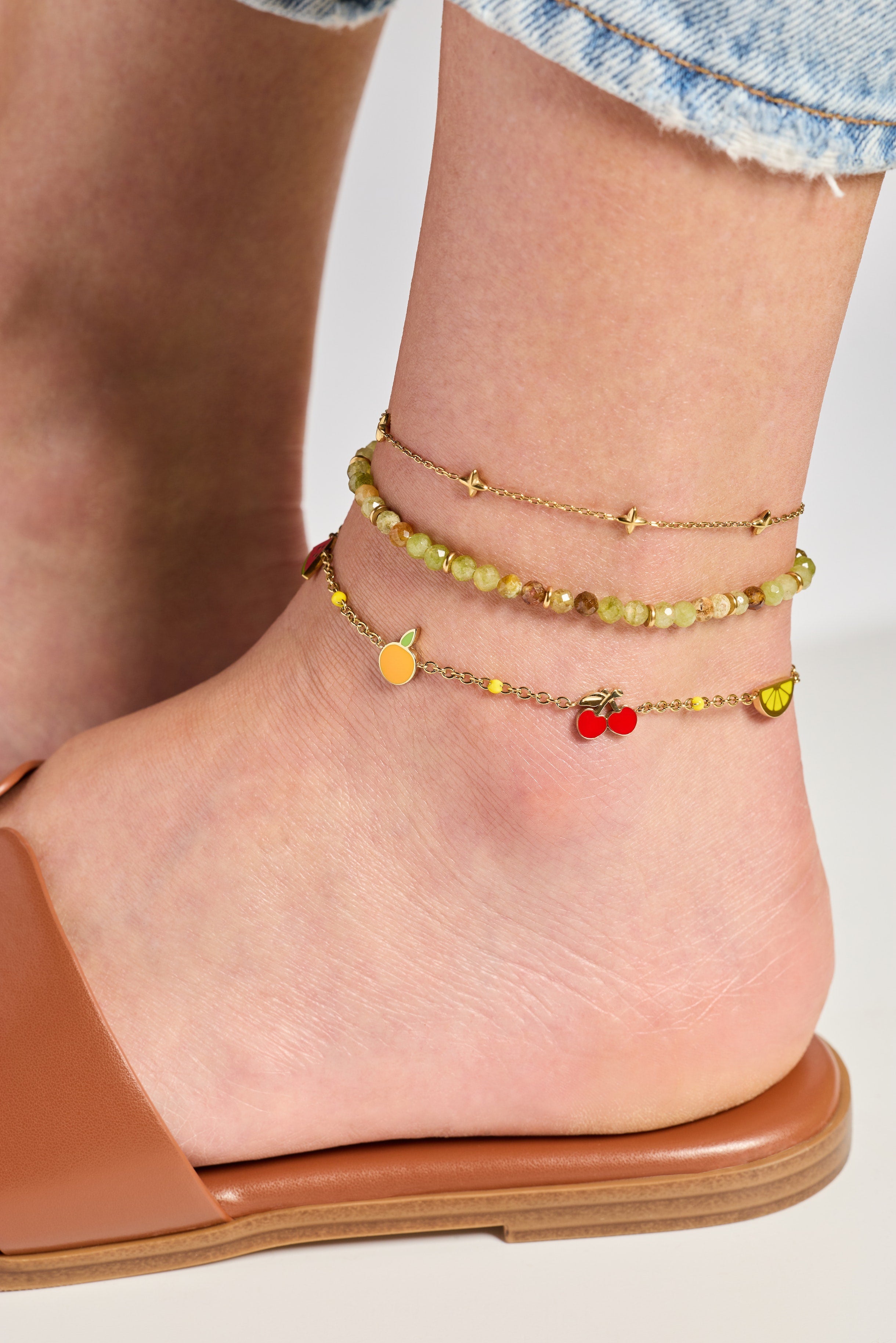 Fruit Inline Charm Anklet Stainless Steel Gold | Alex and Ani
