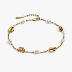 Seashell & Pearl Inline Charm Anklet Stainless Steel Gold | Alex and Ani