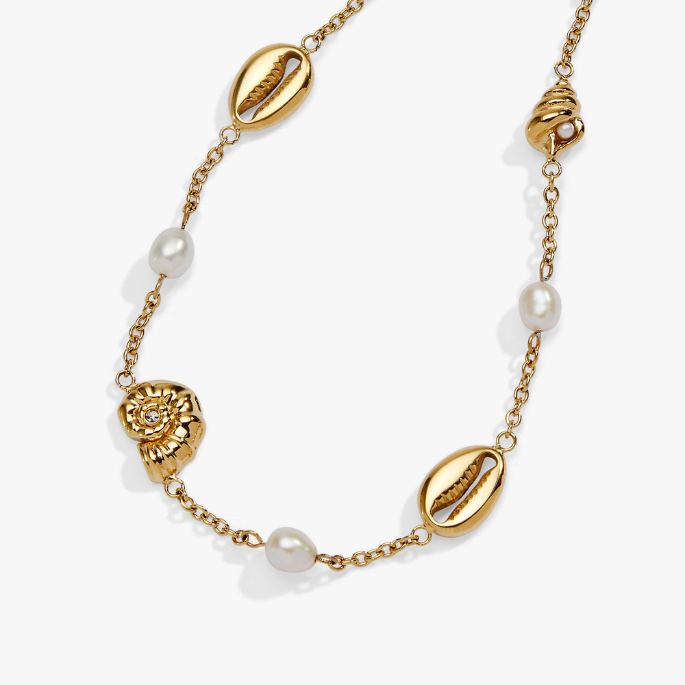 Seashell & Pearl Inline Charm Anklet Stainless Steel Gold | Alex and Ani