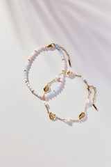 Seashell & Pearl Inline Charm Anklet Stainless Steel Gold | Alex and Ani