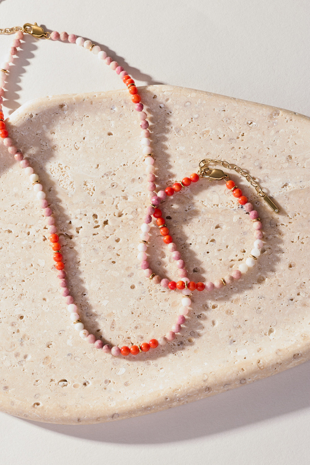 Coral Ombre Semi-Precious Beaded Bracelet Stainless Steel Gold | Alex and Ani