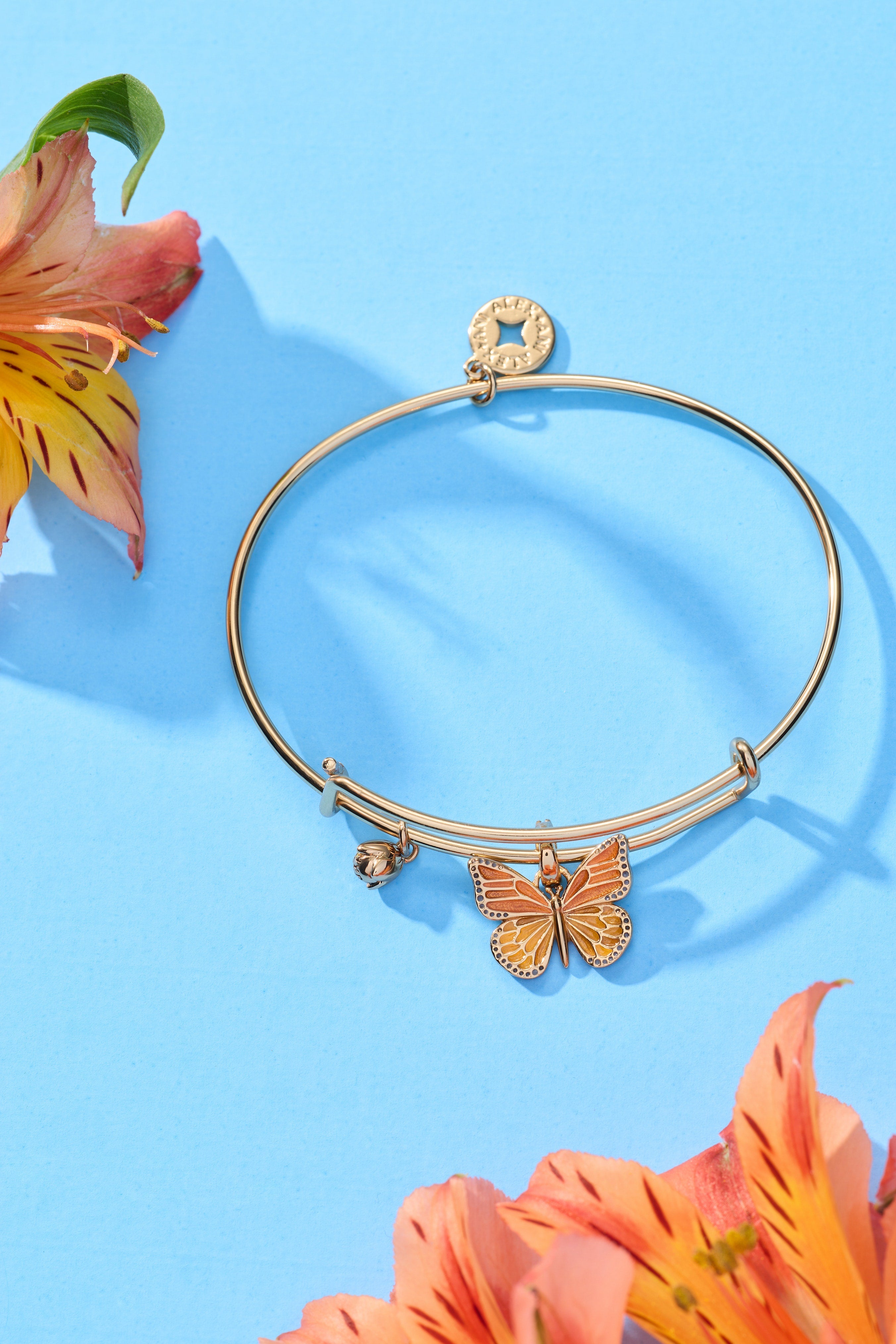 New York Botanical Garden® Monarch Butterfly Charm Bangle Gold | Alex and Ani