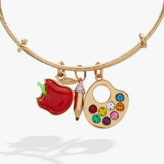 Teacher’s Pet Multi Charm Textured Bangle Gold | Alex and Ani