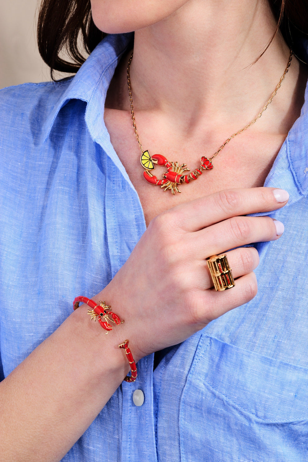 Lobster Boil Hinged Cuff Gold | Alex and Ani