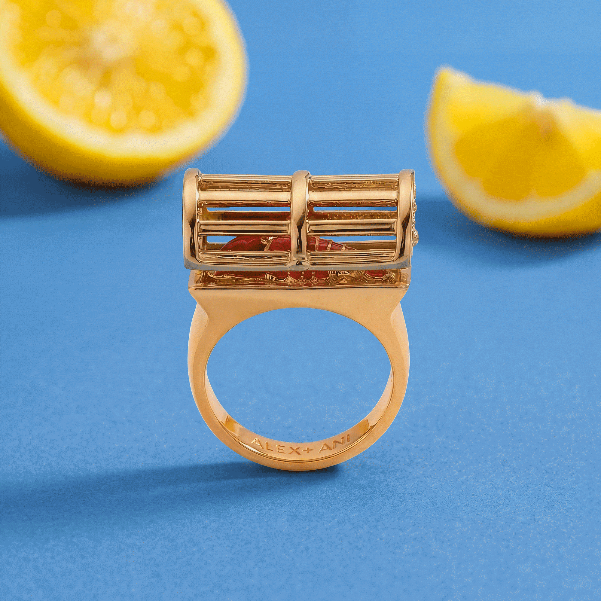 Lobster Boil Hinged Cage Ring Gold | Alex and Ani