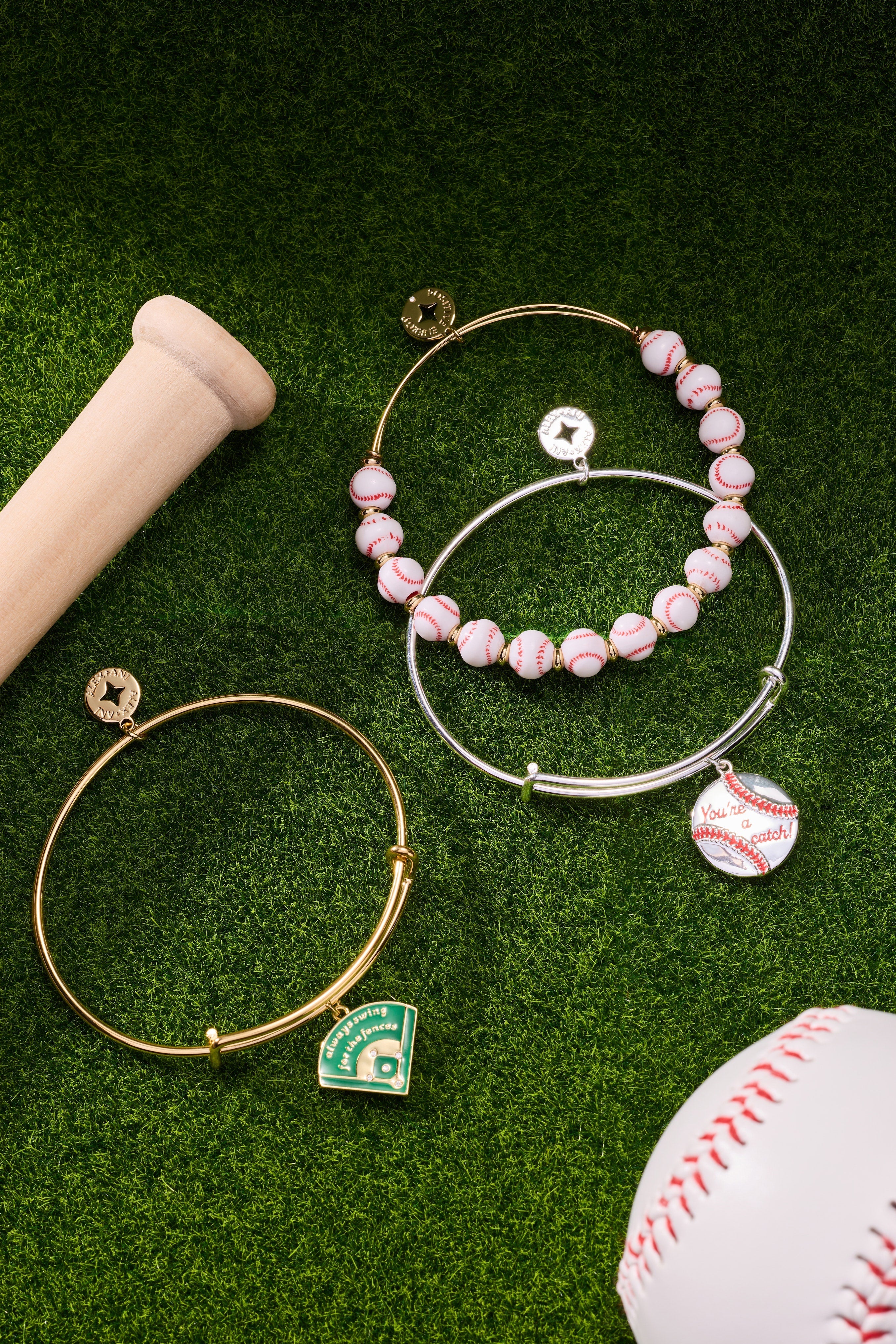 Baseball Beaded Bangle Gold | Alex and Ani
