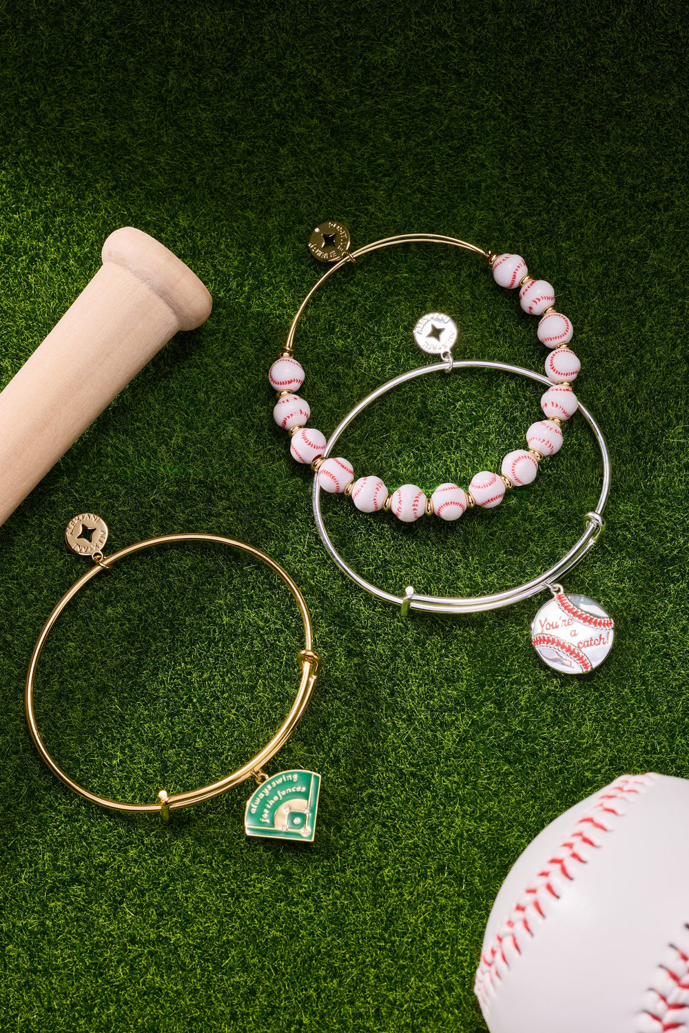 Baseball Beaded Bangle Gold | Alex and Ani