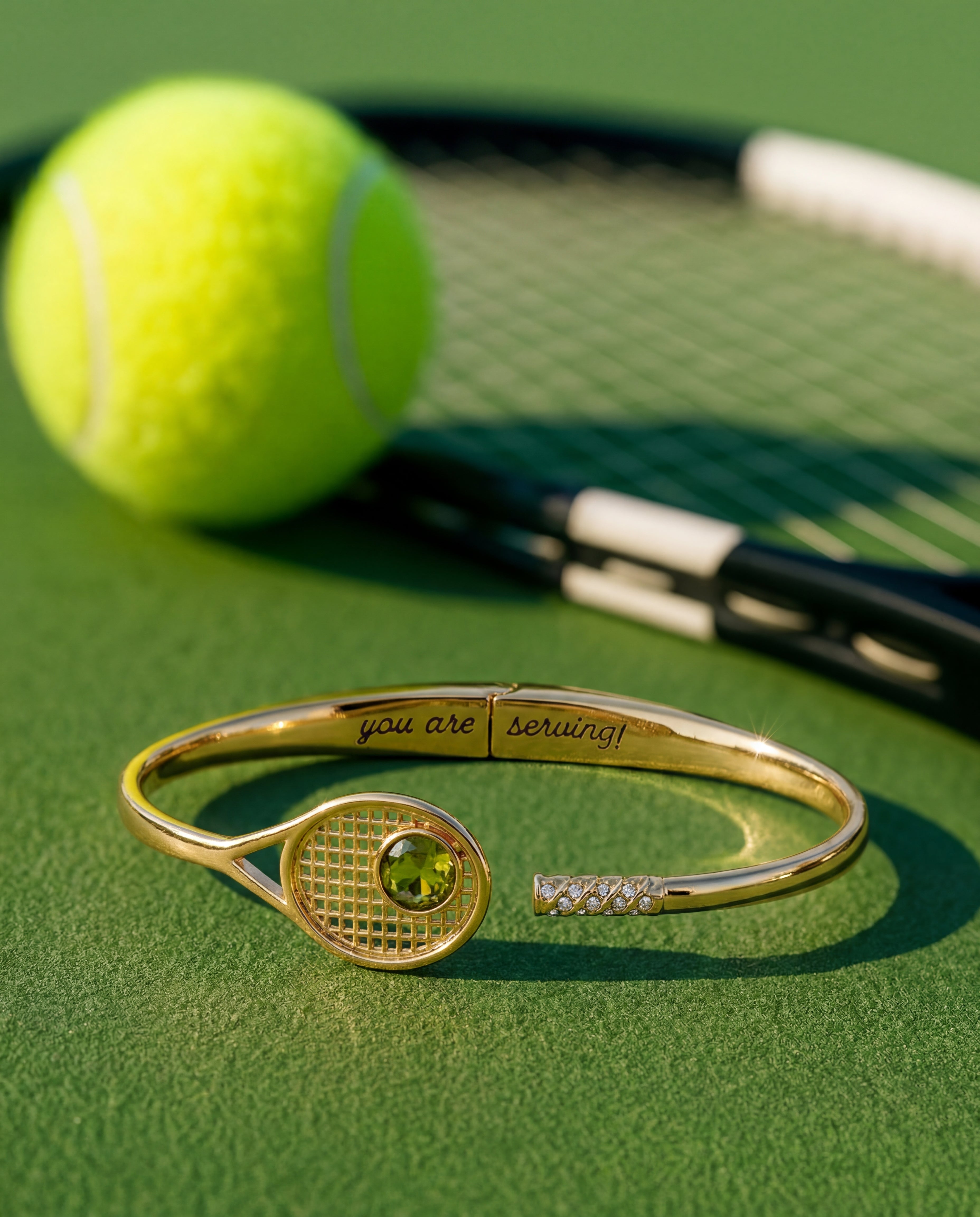 Tennis Racket 'You Are Serving' Hinge Cuff Bracelet Gold | Alex and Ani