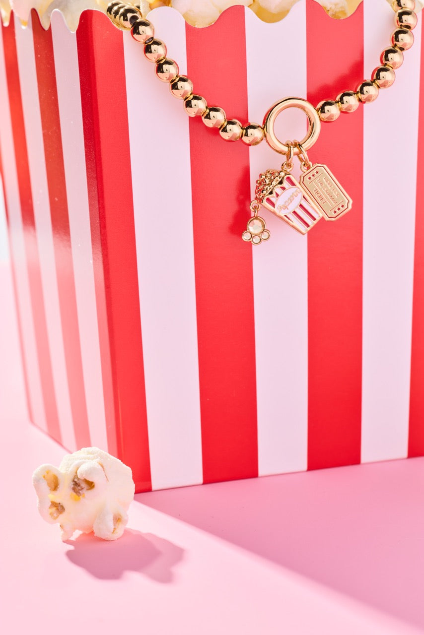 Here For The Drama!' Movie Theater Popcorn Stretch Bracelet
    
    
    
       Gold | Alex and Ani