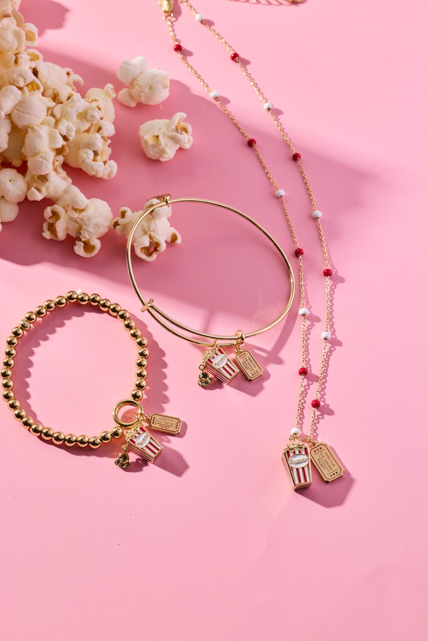 Here For The Drama!' Movie Theater Popcorn & Ticket Charm Bangle
    
    
    
       Gold | Alex and Ani