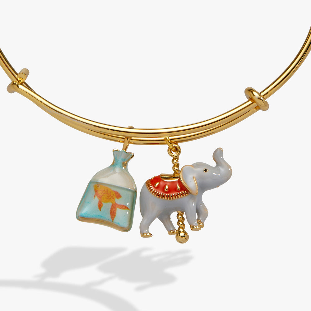 Carnival Carousel Elephant & Goldfish Multi Charm Bangle Gold | Alex and Ani