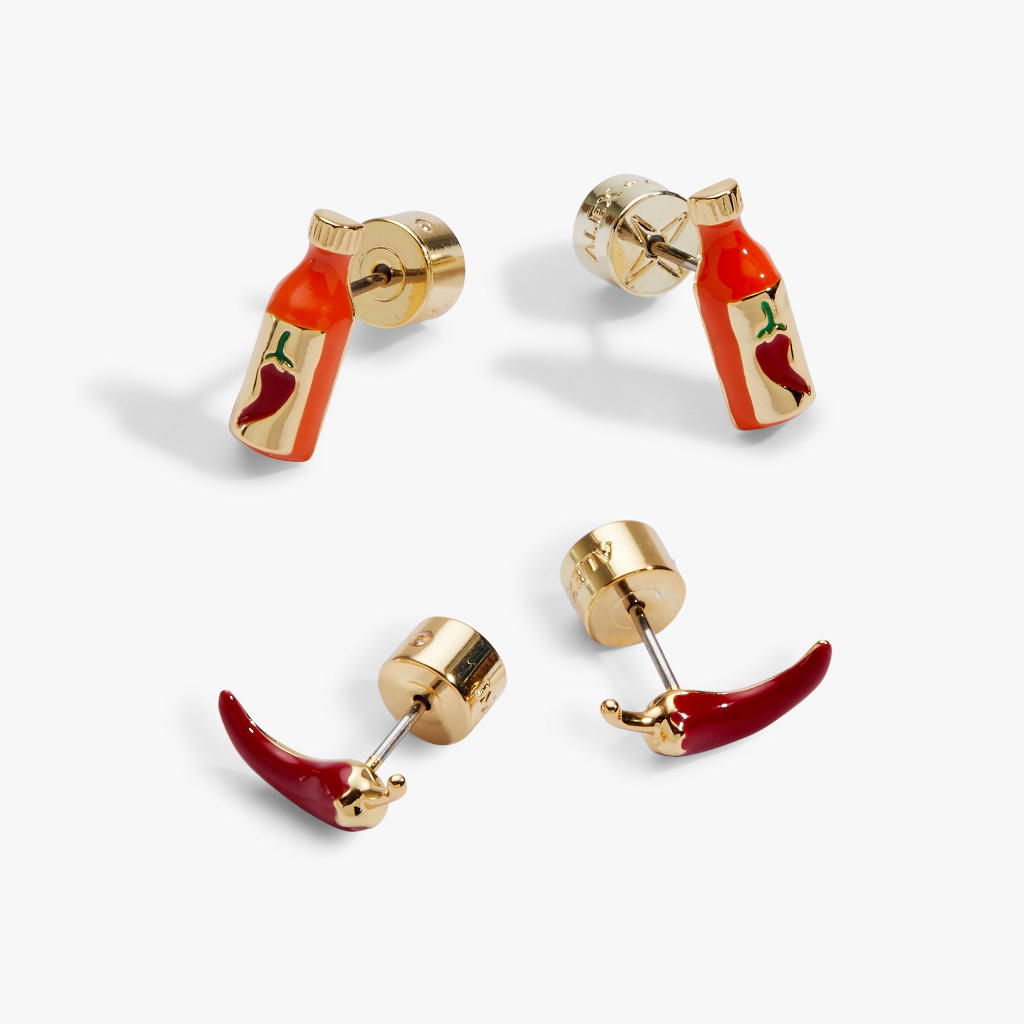 Taco Hot Sauce & Pepper Stud Set Gold | Alex and Ani