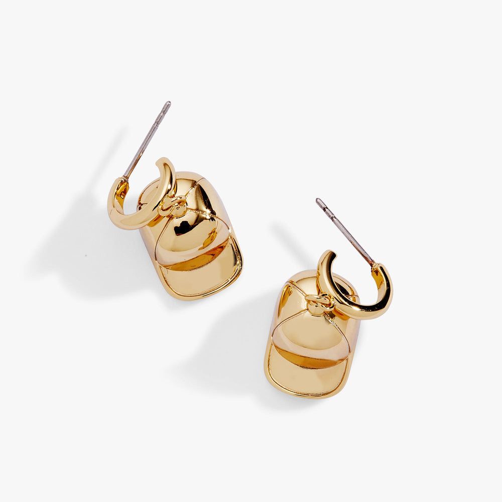 Baseball Cap Huggie Drop Earrings Gold | Alex and Ani
