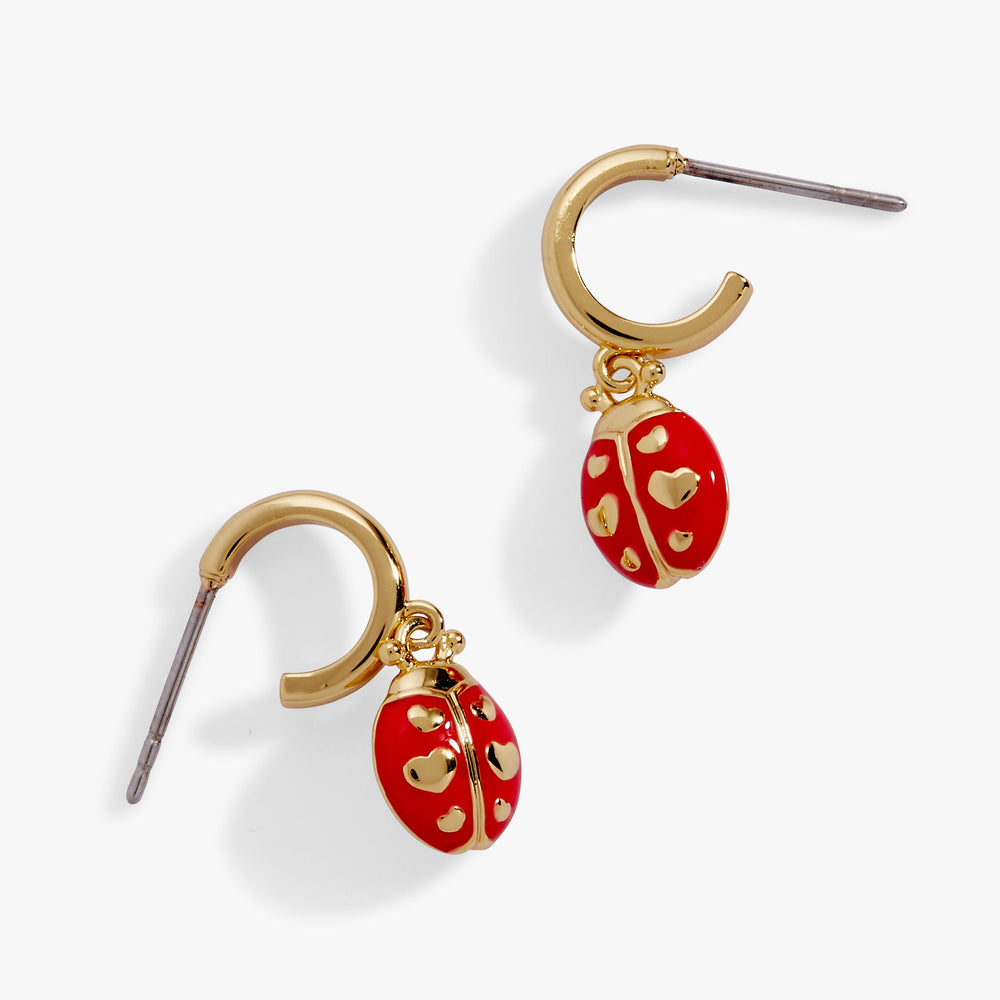 Ladybug Huggie Drop Earrings Gold | Alex and Ani