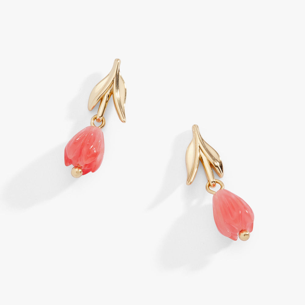 Tulip Cherry Quartz Earrings Gold | Alex and Ani